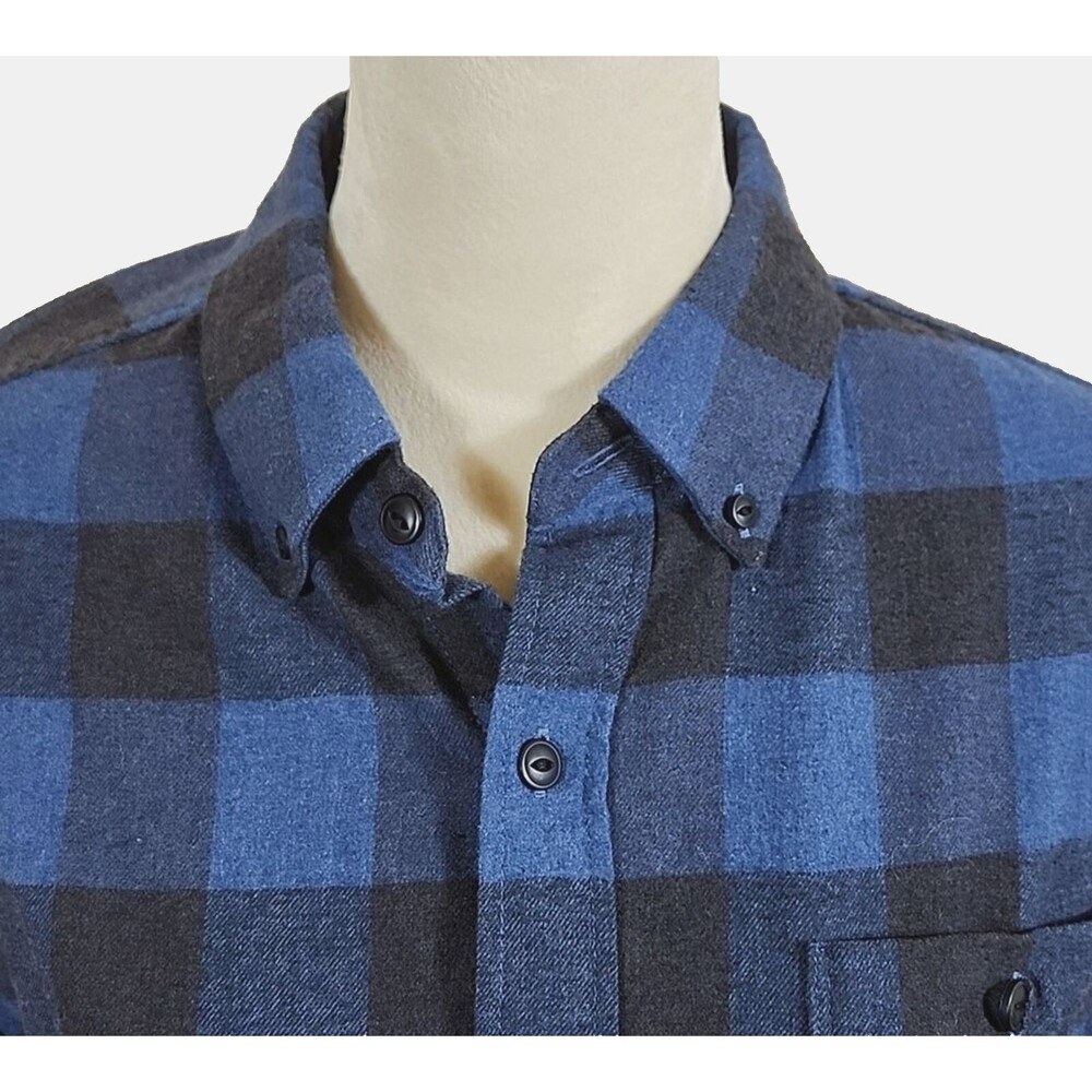Original Weatherproof Vintage Men's Blue & Black Check Flannel Shirt Size Medium